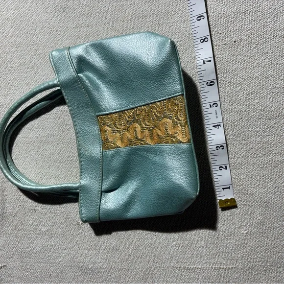 Teal Leatherette Mini Bag with Gold Accent - Picture 2 of 6